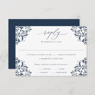 Elegant Navy Blue Vintage Classic Wedding RSVP Car
