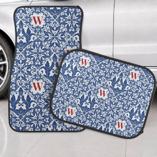 Elegant Navy Blue Vintage Damask Monogram Car Floor Mat