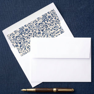 Elegant navy blue vintage floral toile pattern envelope liner