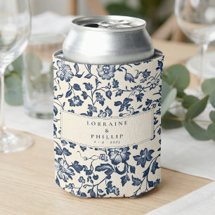 Elegant navy blue vintage floral wedding names can cooler