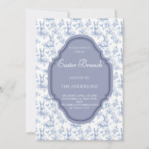 Elegant Navy Blue Vintage Toile Easter Brunch Invitation