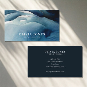 Elegant Navy Blue Watercolor Business Card