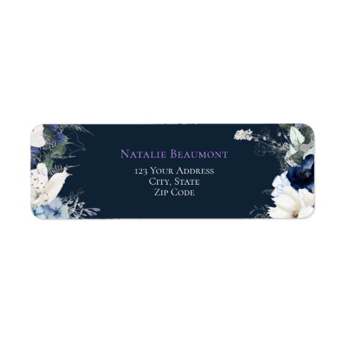 Elegant Navy Blue Watercolor Floral Label