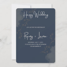 Elegant Navy Blue Watercolor Gold Butterfly