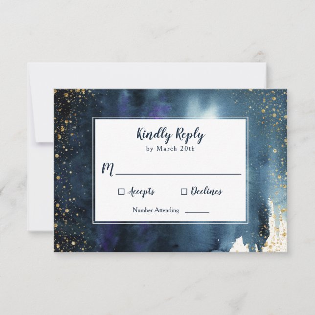Elegant Navy Blue Watercolor RSVP Card (Front)