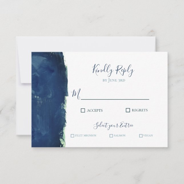 Elegant Navy Blue Watercolor RSVP Card (Front)