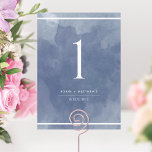 Elegant Navy Blue Watercolor Table Number<br><div class="desc">Help your guests find their table with this elegant navy and blue hues watercolor table number. Double sided cards. Exquisite navy and blue hues watercolor wash background and white text. NOTE: please place an individual order for each table number you need (i.e. for an event with three tables, you would...</div>