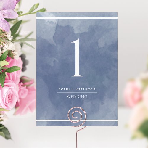 Elegant Navy Blue Watercolor Table Number