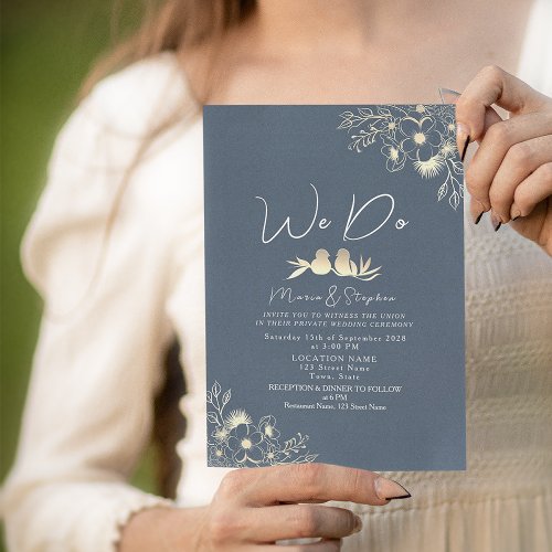 Elegant Navy Blue We Do Wedding Invitation