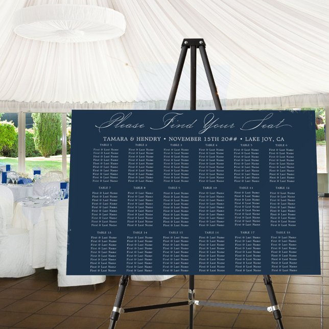 Elegant Navy Blue Wedding 18 Table Seating Chart Foam Board (Creator Uploaded)