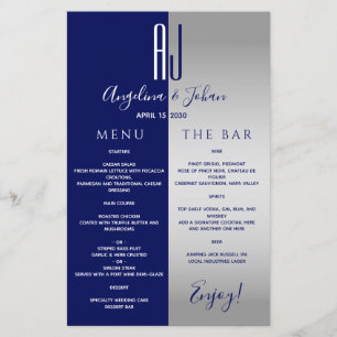 Elegant Navy Blue Wedding Bar Menu
