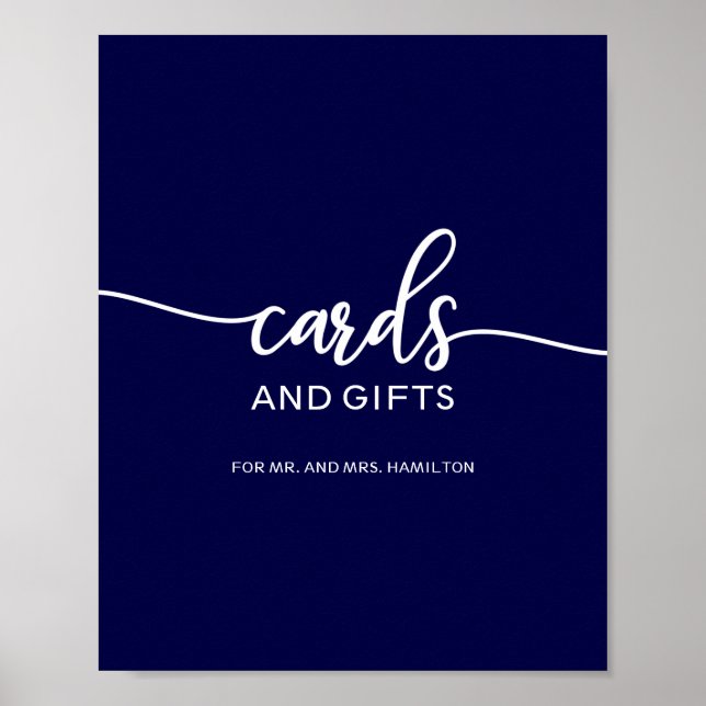Elegant Navy Blue Wedding Cards And Gifts Sign (Front)