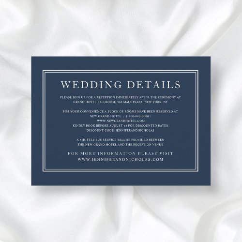 Elegant Navy Blue Wedding Details Enclosure Card