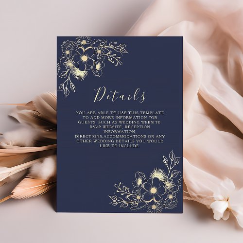 Elegant Navy Blue Wedding Details Enclosure Card