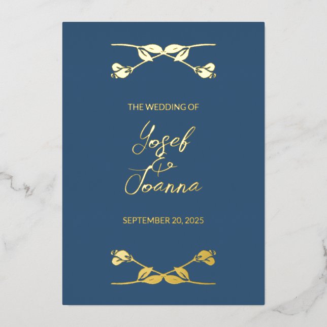Elegant Navy Blue Wedding Foil Invitation (Front)