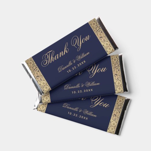 Elegant Navy Blue Wedding Gold Roses Thank You  Hershey Bar Favors