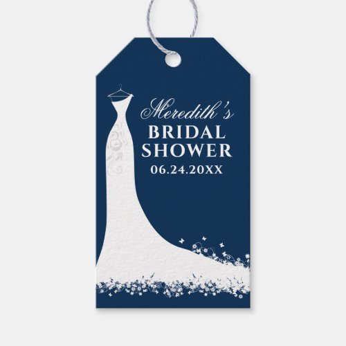 Elegant Navy Blue Wedding Gown Bridal Shower Gift Tags