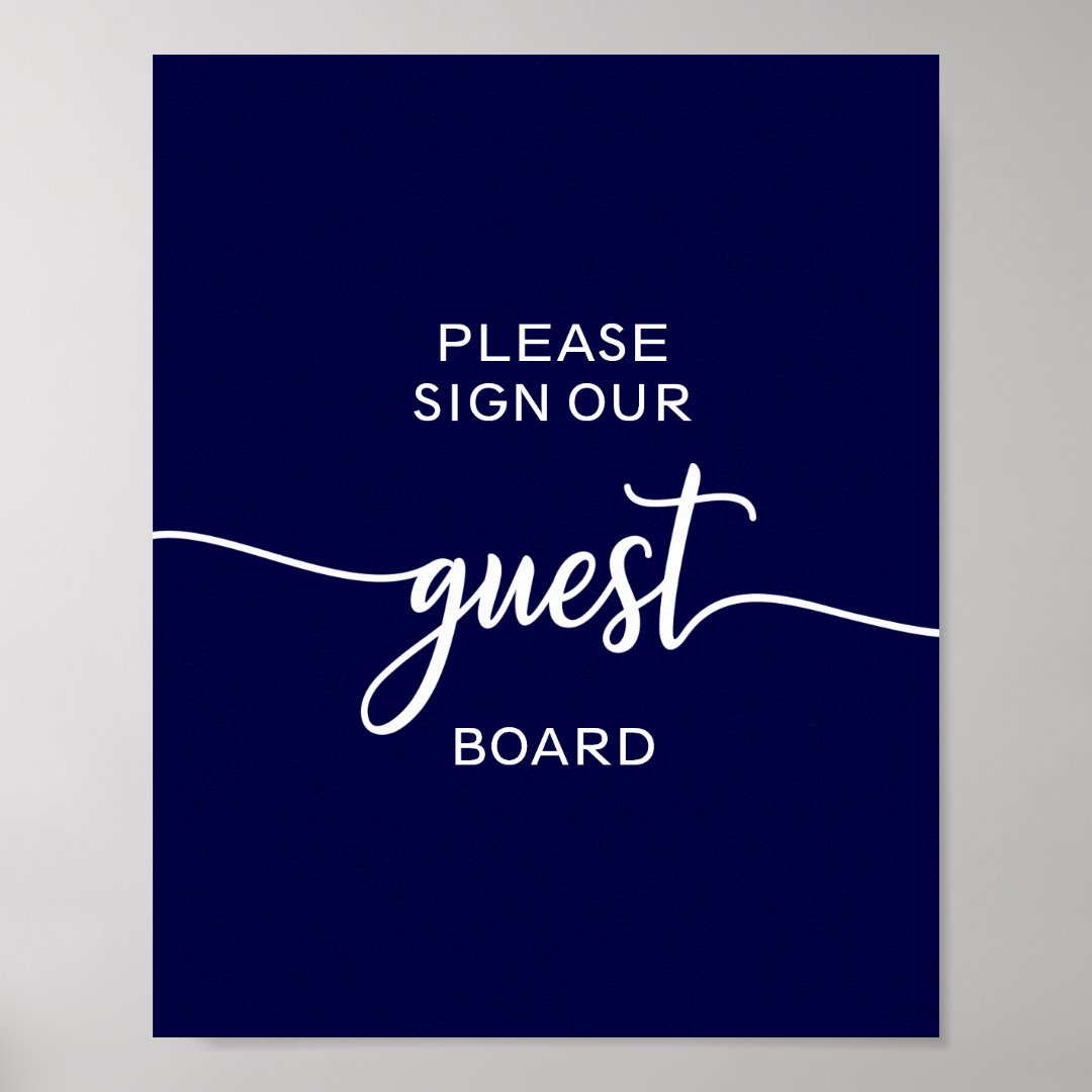 Elegant Navy Blue Wedding Guest Board Sign Zazzle