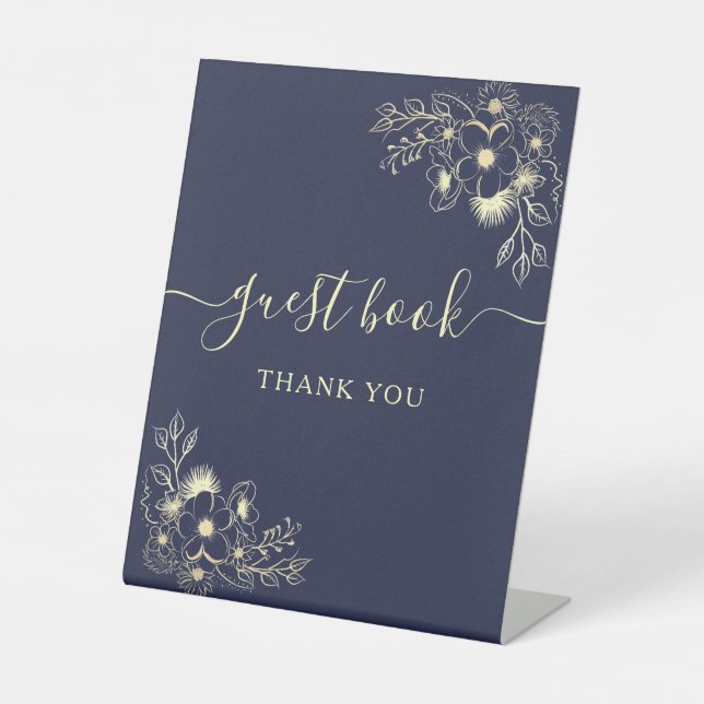 Elegant Navy Blue Wedding Guest Book Sign (Front)