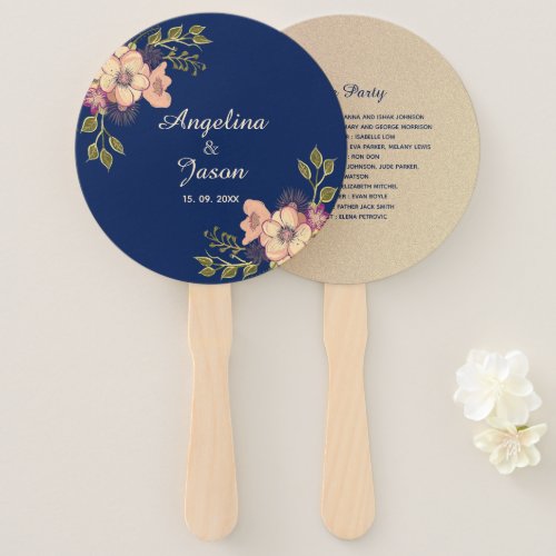 Elegant Navy Blue Wedding Hand Fan