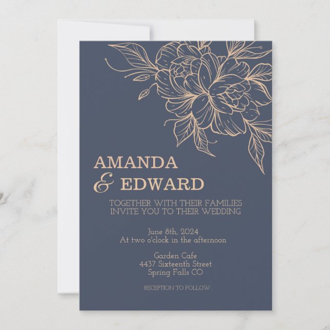Elegant navy blue wedding invitation  (Front)