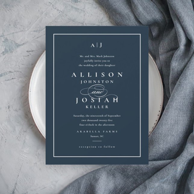 Elegant Navy Blue Wedding Invitation (Creator Uploaded)