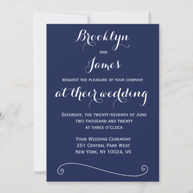 Elegant Navy Blue Wedding Invitations (Front)