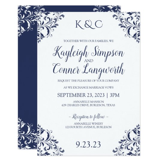 Elegant Navy Blue Wedding Invitations | Vintage | Zazzle.com