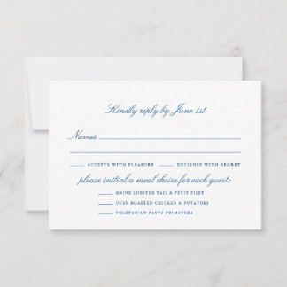 Elegant Navy Blue Wedding Meal Options  RSVP Card