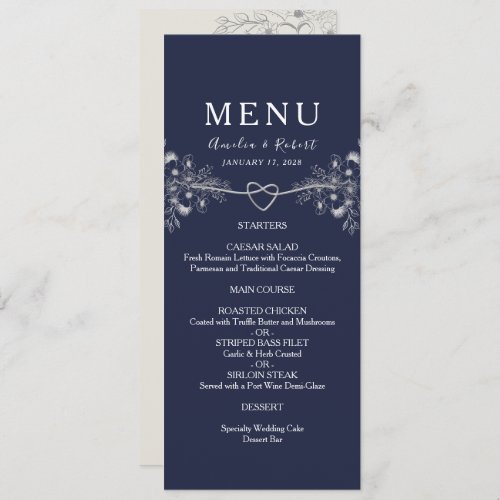 Elegant Navy Blue Wedding Menu