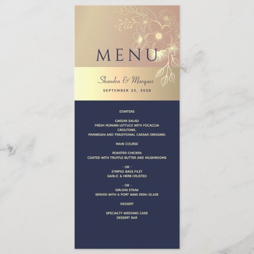 Elegant Navy Blue Wedding Menu