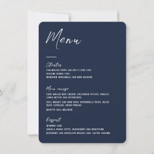 Elegant navy blue Wedding Menu card