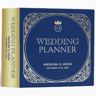 Elegant Navy Blue Wedding Planner 3 Ring Binder