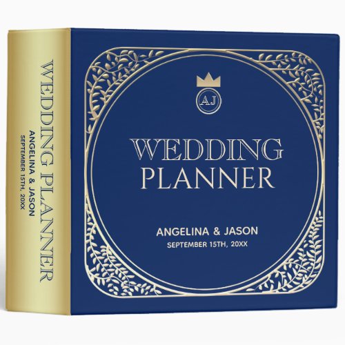 Elegant Navy Blue Wedding Planner 3 Ring Binder