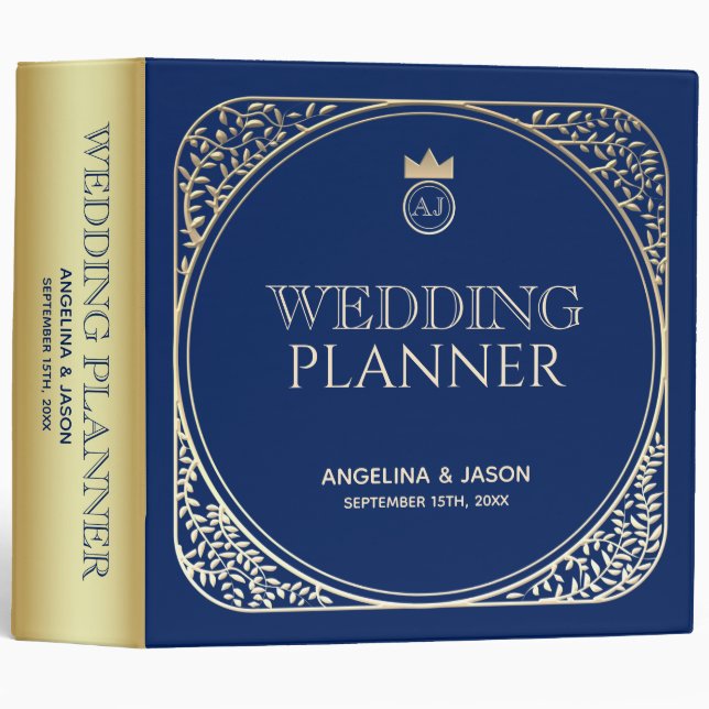 Elegant Navy Blue Wedding Planner 3 Ring Binder (Front/Spine)