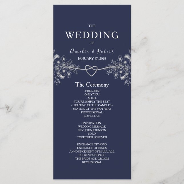 Elegant Navy Blue Wedding Program (Front)