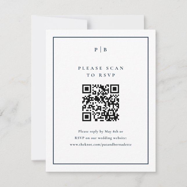 Elegant Navy Blue Wedding QR Code RSVP Card (Front)