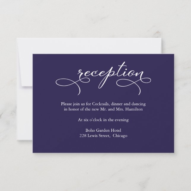 Elegant Navy Blue Wedding Reception Card (Front)