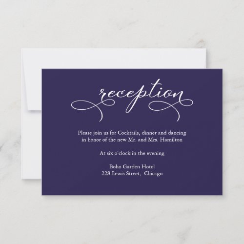Elegant Navy Blue Wedding Reception Card