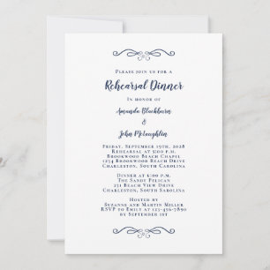 Elegant Navy Blue Wedding Rehearsal Dinner Invitation