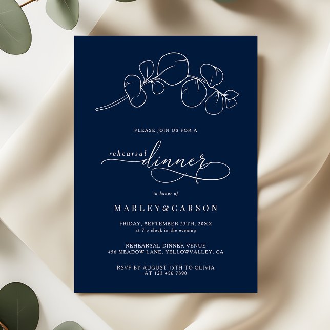 Elegant Navy Blue Wedding Rehearsal Dinner Invitation (Creator Uploaded)