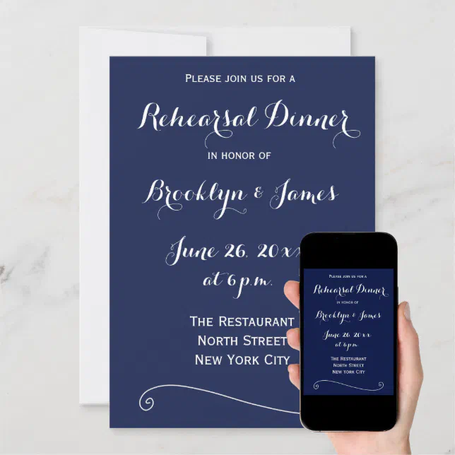 Elegant Navy Blue Wedding Rehearsal Invitation Zazzle