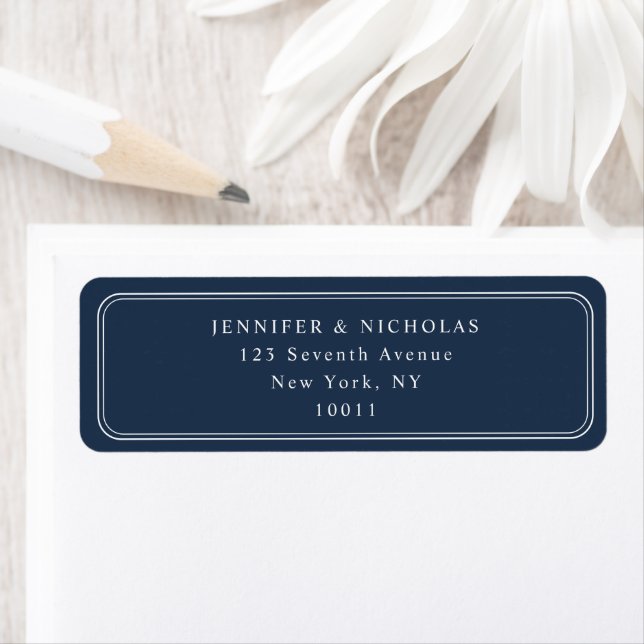Elegant Navy Blue Wedding Return Address Label (Insitu)