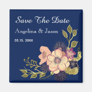 Elegant Navy Blue Wedding Save The Date Magnet