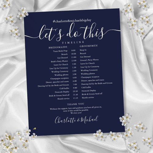 Elegant Navy Blue Wedding Schedule Timeline