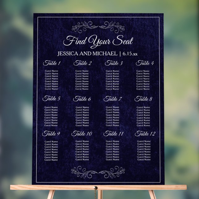 Elegant Navy Blue Wedding Seating Chart  (Neutral)