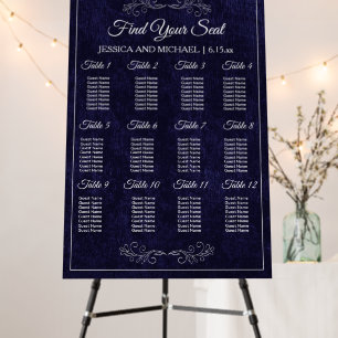 Elegant Navy Blue Wedding Seating Chart  Foam Board