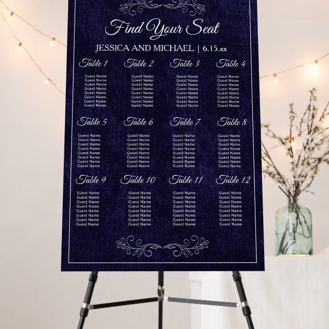 Elegant Navy Blue Wedding Seating Chart  Foam Board (In Situ (Stand))