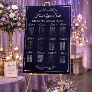 Elegant Navy Blue Wedding Seating Chart  Foam Board
