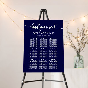 Elegant Navy Blue Wedding Seating Chart Foam Board